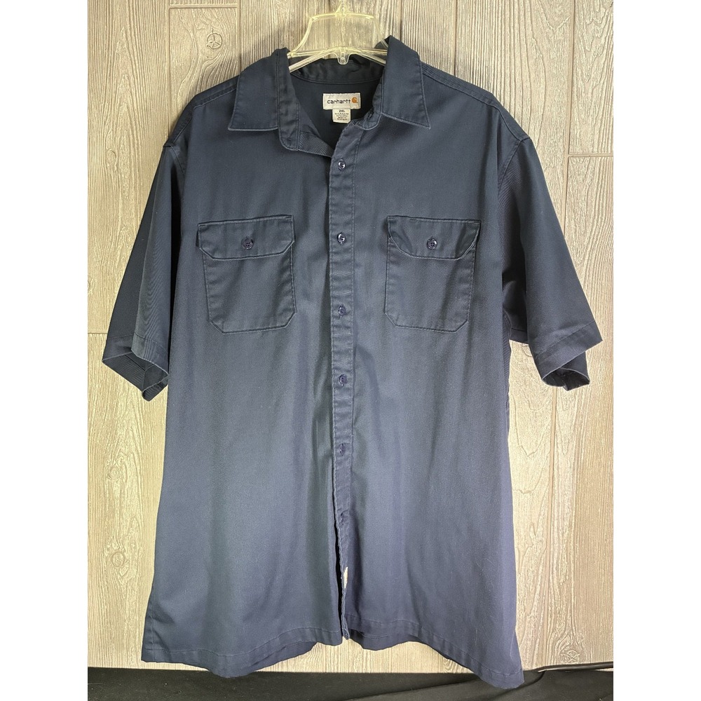 Carhartt Mens 2XL Navy Blue Work Shirt Short Sleeve Button Up Utility Workwear